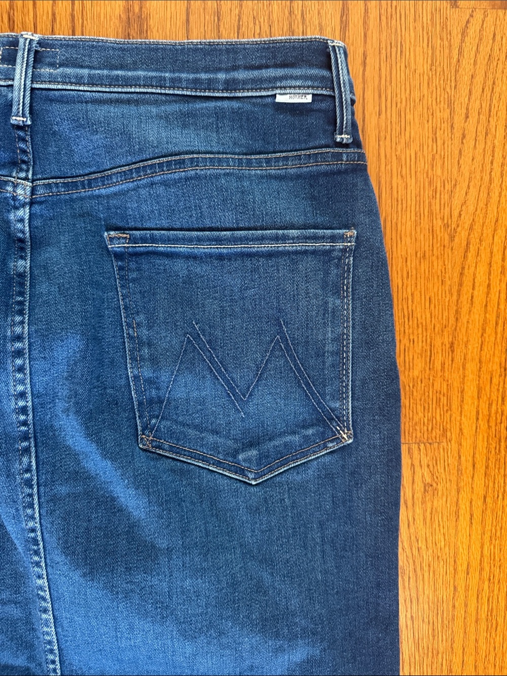 MOTHER Dark Blue Denim Midi Skirt with Center Front Slit - size 34